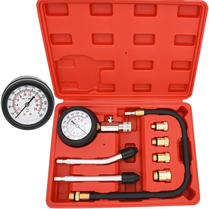 8pcs Petrol Engine Cylinder Compression Tester Kit Automotive Tool Gauge 300PSI