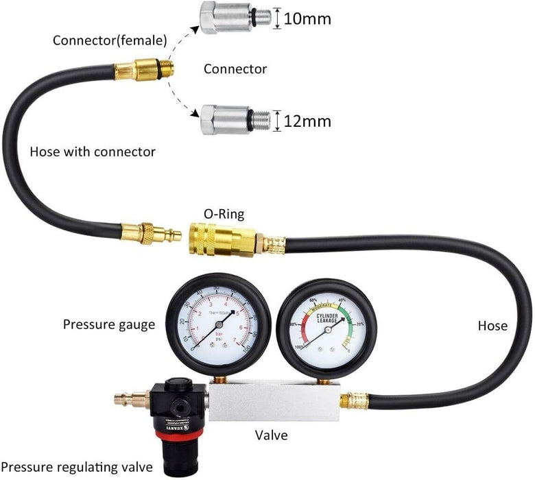 0-100PSI Cylinder Leakage Detector Test Kit Petrol Engine Leak Down Tester Tool