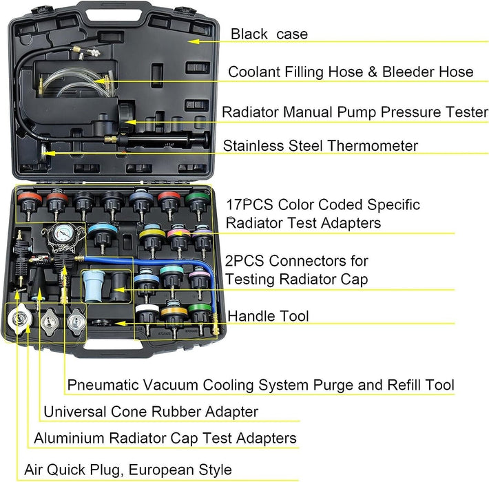 PRO 33PC Master Radiator Pressure Tester & Vacuum Type Cooling System Refill Kit