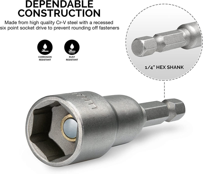 5pc Impact Magnetic Nut Setter 8mm Hex Nut Driver Screwdriver Socket Tek Bits