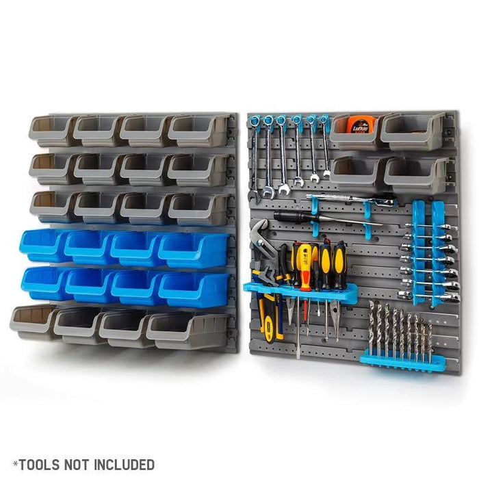 43Pc Bins Wall Mounted Parts Storage Rack Tools Holder Organiser 2 Peg Borads