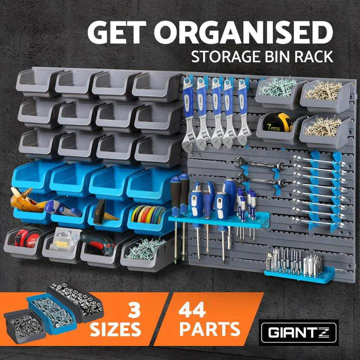 43Pc Bins Wall Mounted Parts Storage Rack Tools Holder Organiser 2 Peg Borads