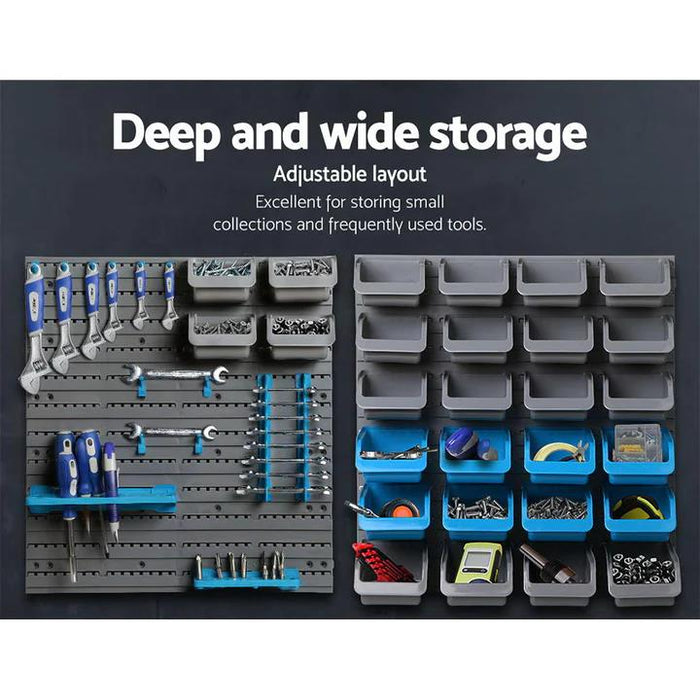 43Pc Bins Wall Mounted Parts Storage Rack Tools Holder Organiser 2 Peg Borads