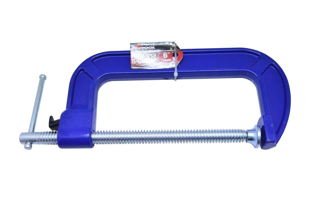 PK Tool 4/6" BLUE Rapid Open G-Clamp - Simple Push Button Rapid Opening Design