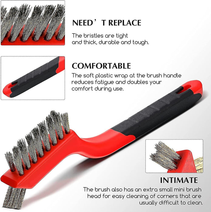 3PC Wire Brush Set Stainless Brass Nylon Machine Scooter Welding Slag Rust