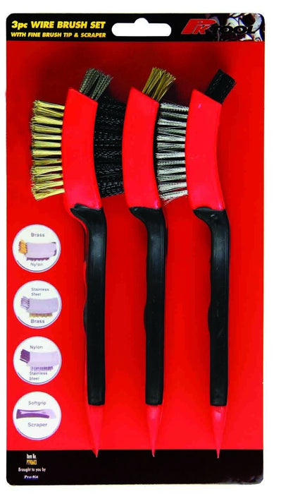 3PC Wire Brush Set Stainless Brass Nylon Machine Scooter Welding Slag Rust