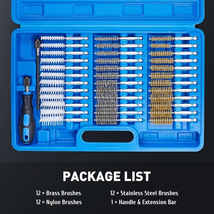 38pc Industrial Wire Brush Set |1/4" Hex Shank Long Ext. Stainless Steel Nylon - FISHER DISCOUNT