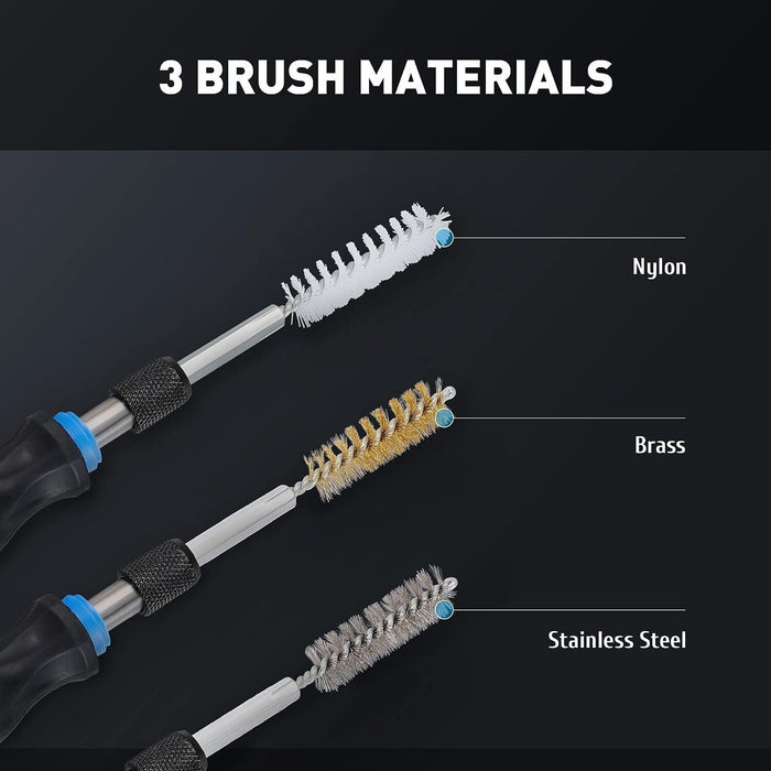 38pc Industrial Wire Brush Set |1/4" Hex Shank Long Ext. Stainless Steel Nylon - FISHER DISCOUNT