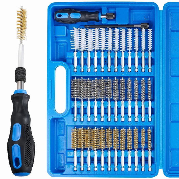 38pc Industrial Wire Brush Set |1/4" Hex Shank Long Ext. Stainless Steel Nylon - FISHER DISCOUNT