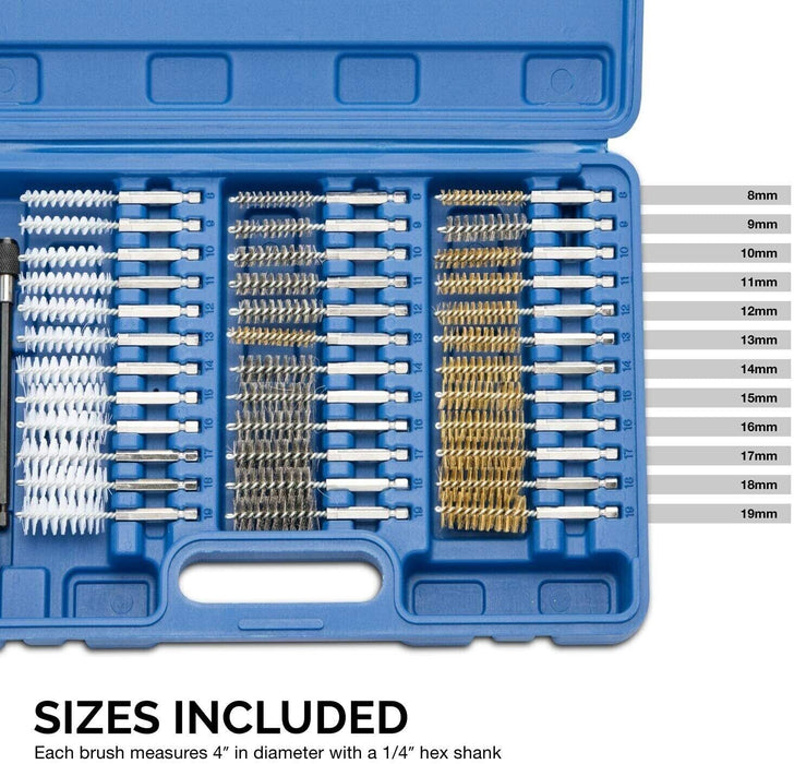 38pc Industrial Wire Brush Set |1/4" Hex Shank Long Ext. Stainless Steel Nylon - FISHER DISCOUNT