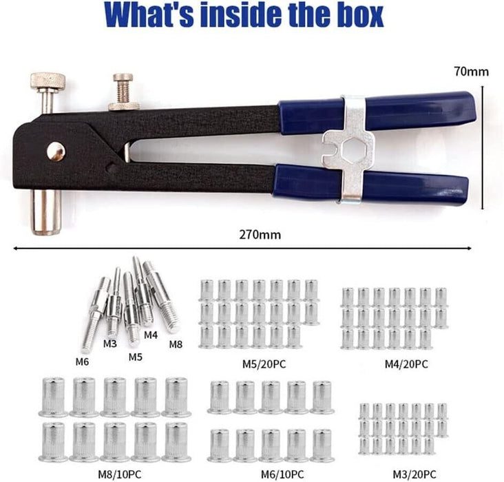 PK TOOLS 86PC Set Nut Rivet Wrench Riveter w/ Rivet Nut Inserts M3-M8