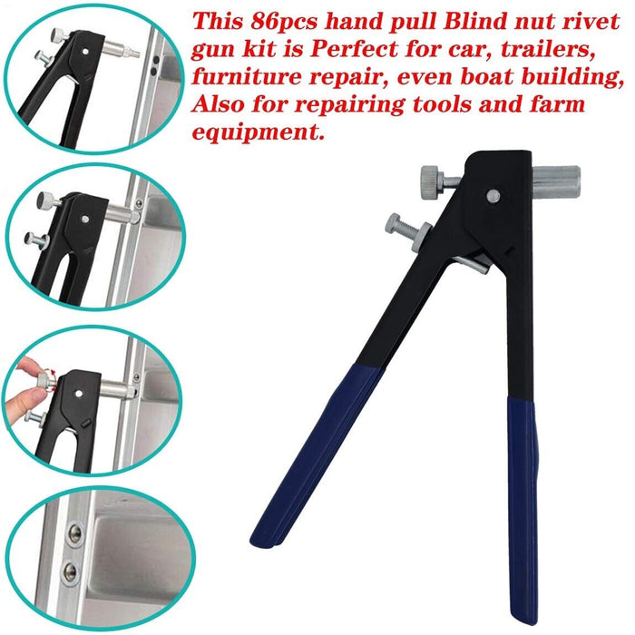 PK TOOLS 86PC Set Nut Rivet Wrench Riveter w/ Rivet Nut Inserts M3-M8