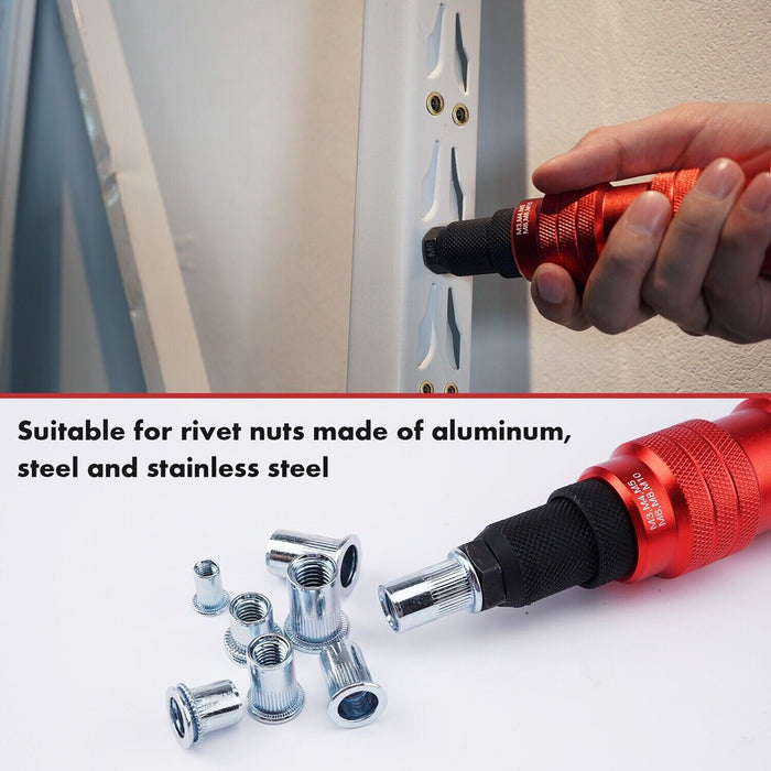 PK Tool 9 Pcs Nutsert Rivet Drill Adaptor Kit - with CASE &Metric & SAE Mandrels