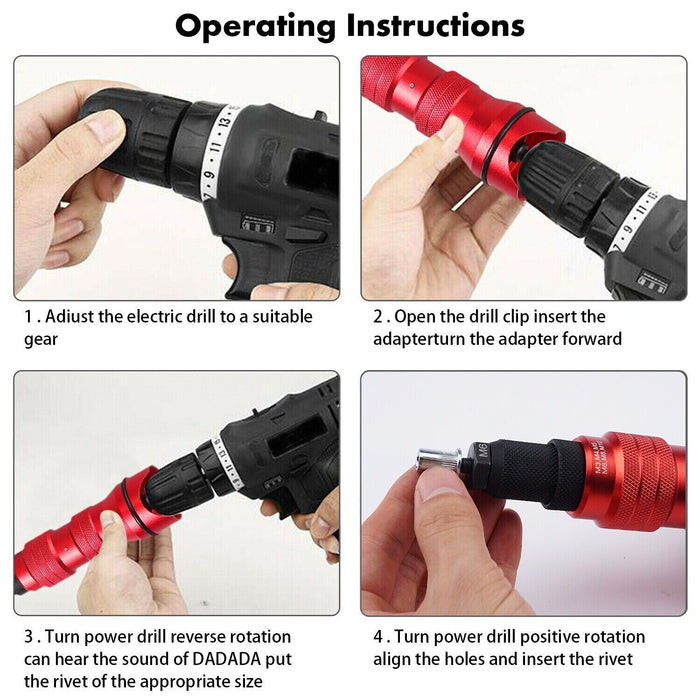 PK Tool 9 Pcs Nutsert Rivet Drill Adaptor Kit - with CASE &Metric & SAE Mandrels