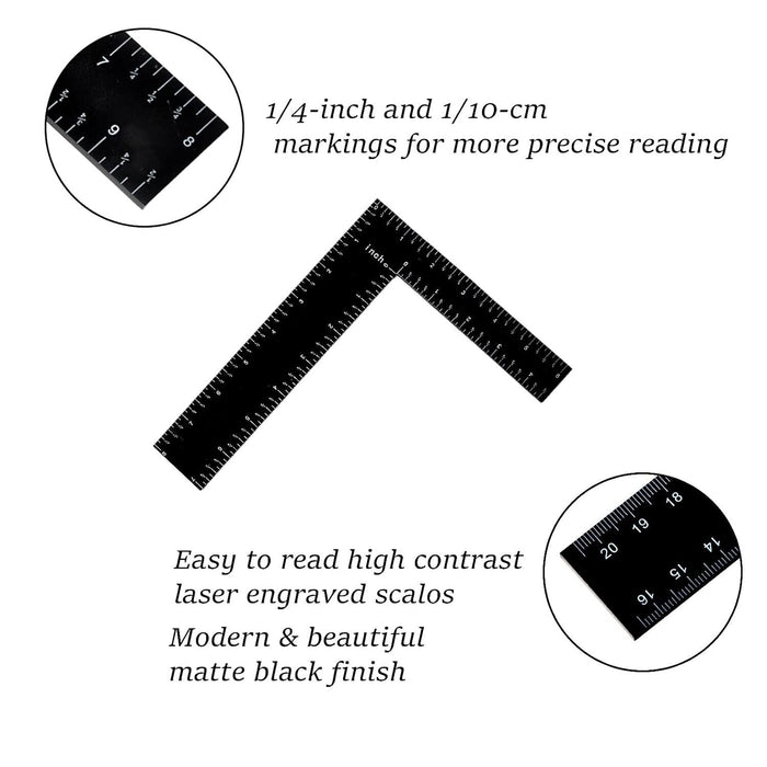 Steel Tri Framing Set Try Square Right Angle Straight Edge L Ruler 20x30cm 8x12