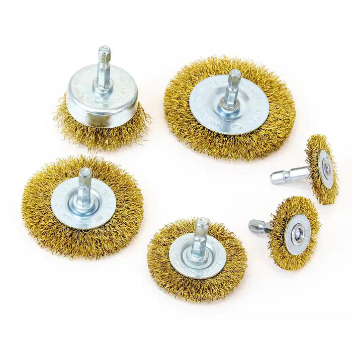 6pc Wire Brush Set Wheel Brushes Brass Coated Brush Wheel Rotary Cleaning Drill