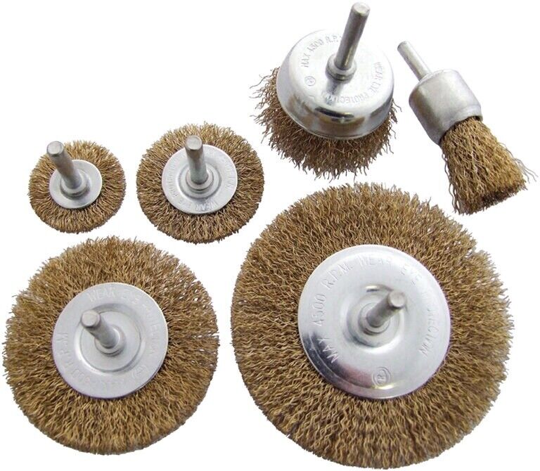 6pc Wire Brush Set Wheel Brushes Brass Coated Brush Wheel Rotary Cleaning Drill