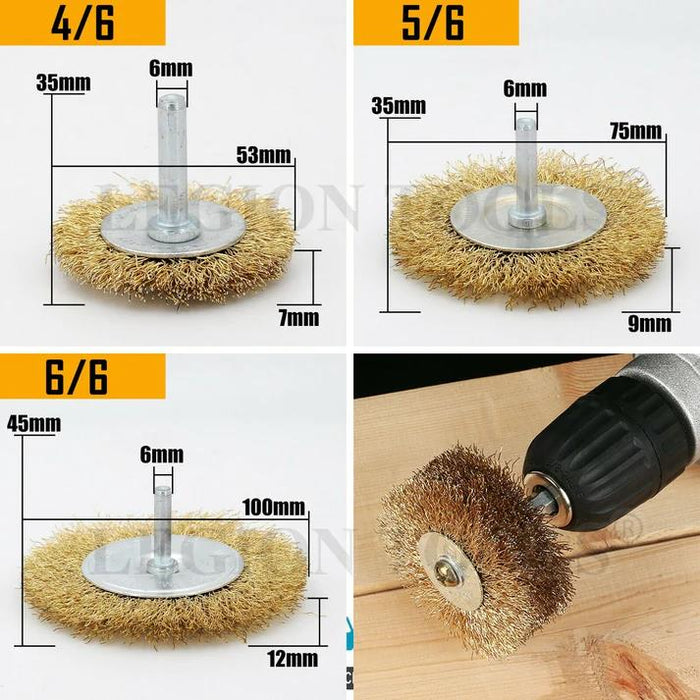 6pc Wire Brush Set Wheel Brushes Brass Coated Brush Wheel Rotary Cleaning Drill