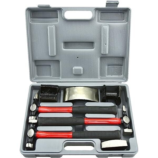 7Pc Car Body Repair Hammer & Dolly Kit Auto Panel Beating Dent Roller Auto Tools