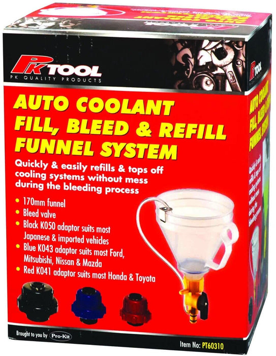 PK TOOLS 4pc Coolant refilling funnel kit GM Ford Mazda Honda Suzuki Mitsubishi