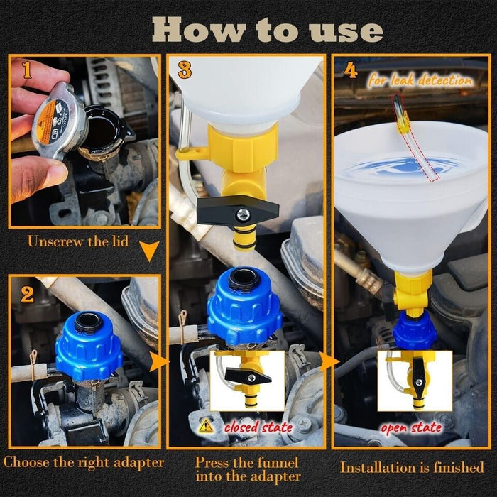 PK TOOLS 4pc Coolant refilling funnel kit GM Ford Mazda Honda Suzuki Mitsubishi