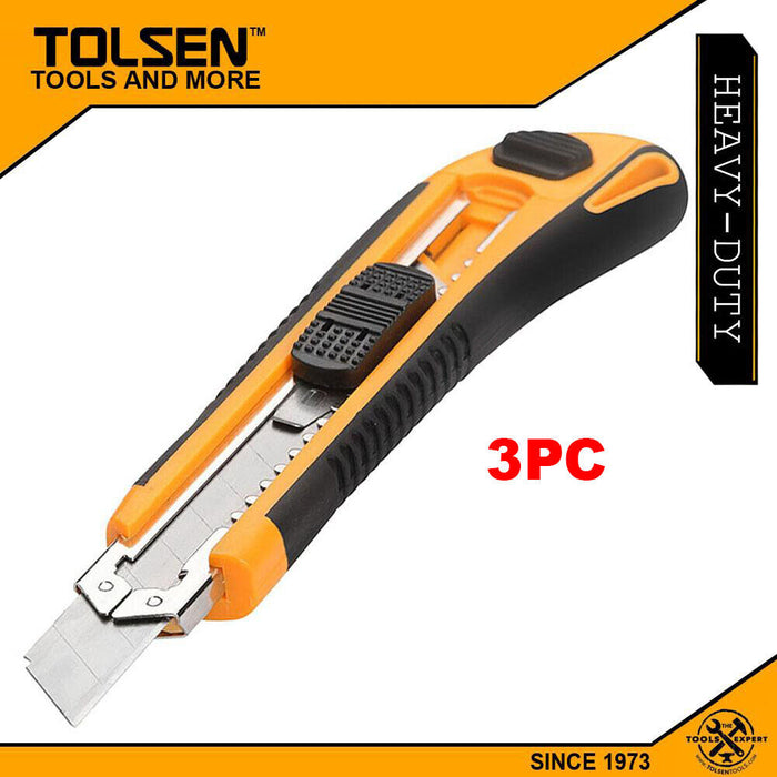 TOLSEN BOX CUTTER 3PCBLADES Knife Retractable Blade Snap Off Razor 18mm Opener