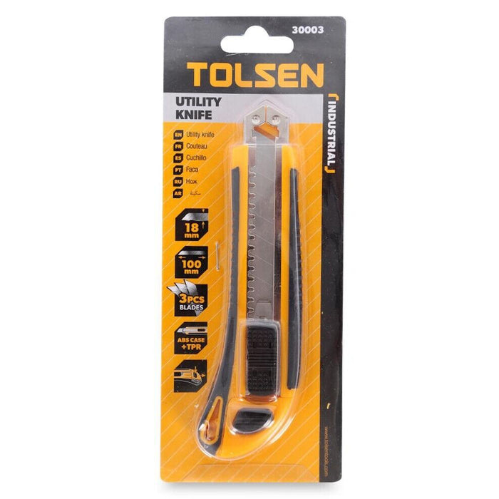 TOLSEN BOX CUTTER 3PCBLADES Knife Retractable Blade Snap Off Razor 18mm Opener