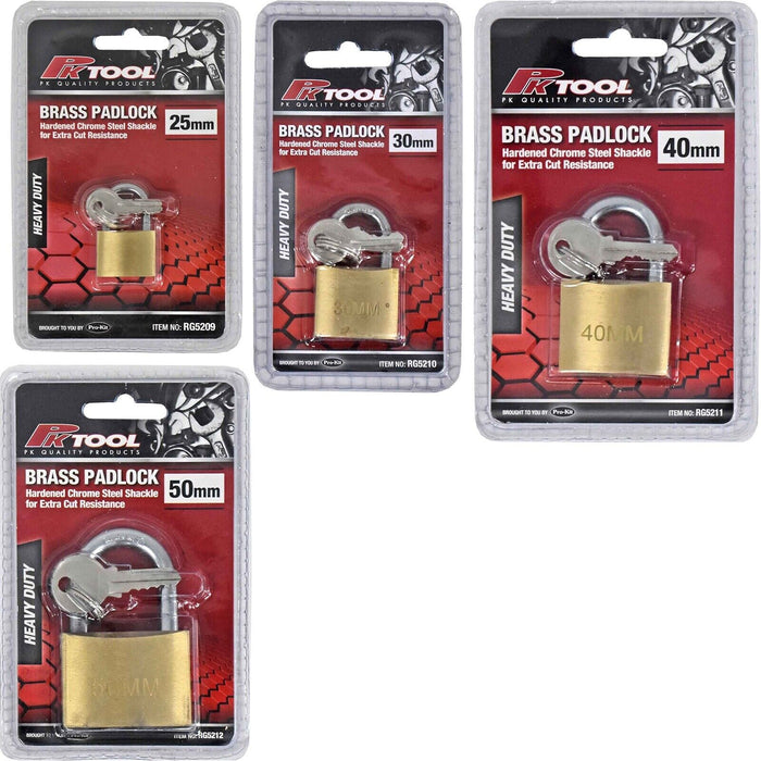 PK TOOLS 25-50mm Brass Padlock Long Shackle Anti-theft Lock Cut Resistance