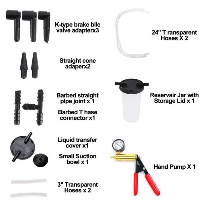 PRO 19pcHand Held Vacuum Pump Brake Bleeder Bleed test Tool Kit Jar Car Bike Set