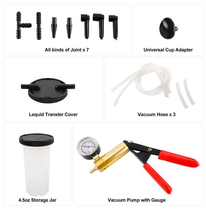 PRO 19pcHand Held Vacuum Pump Brake Bleeder Bleed test Tool Kit Jar Car Bike Set