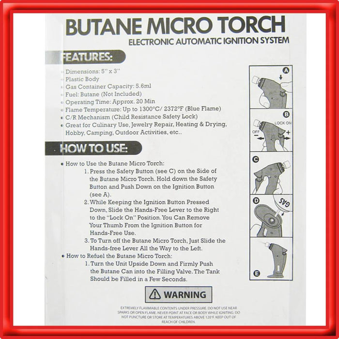 PK TOOLS GAS BURNER - POCKET STYLE BUTANE MIRCO TORCH