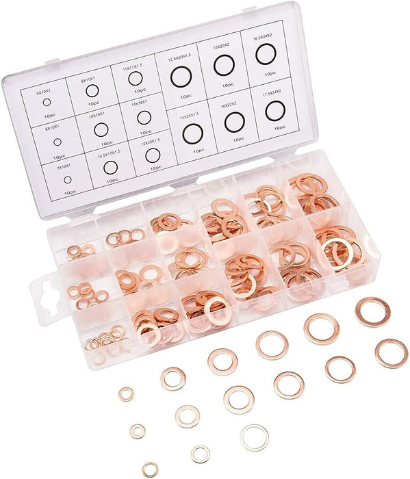 150x 15 Sizes Solid Copper Washers Sump Plug Seal Set Assorted Kit with Box AU