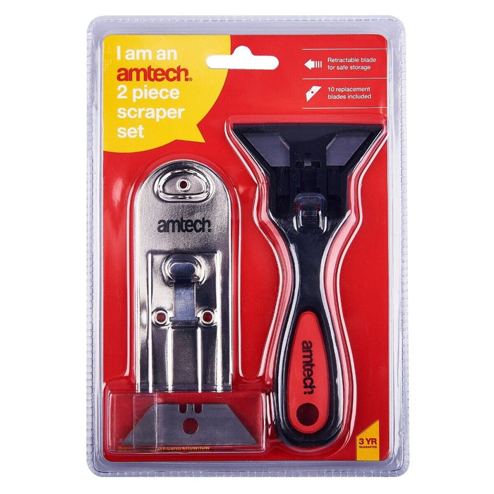 2Pc Multi-Purpose Razor Scraper Set 10Spare Blades Paint Seal Remover Clean Tool