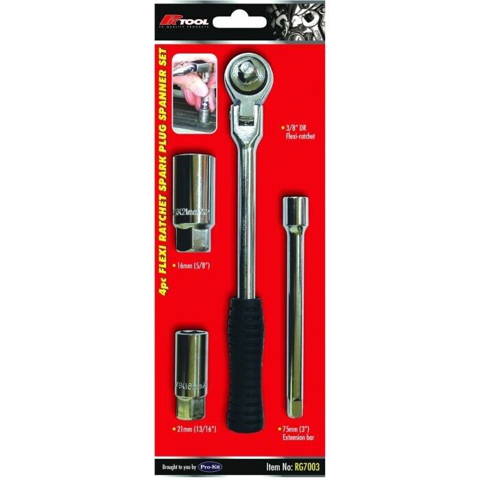 PK TOOLS 4pc 3/8” DR FLEXI-RATCHET SPARK PLUG SPANNER SET