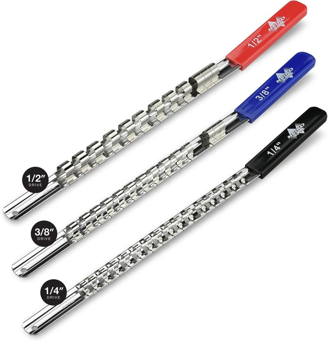 PK Tool Socket Holder 3pc Set Metal Steel Clips And Rails Hand Tool 1/2 3/8 1/4