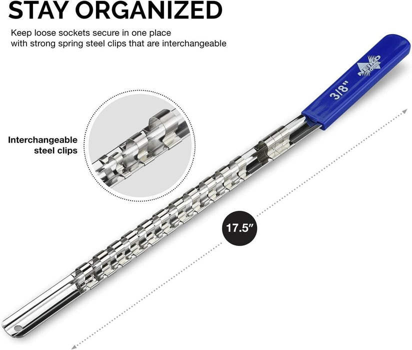 PK Tool Socket Holder 3pc Set Metal Steel Clips And Rails Hand Tool 1/2 3/8 1/4