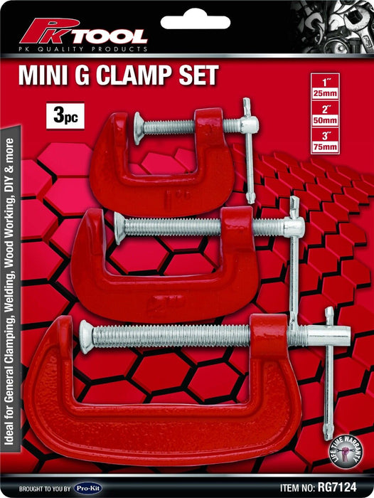 PK TOOLS G-CLAMPS - 3 pc. SET ( 1", 2", 3" INCH ) - BRAND NEW