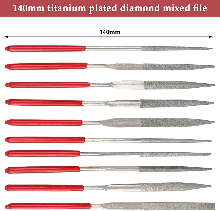 10Pc 140mm Titanium Coated Diamond Needle File Set Metal Jewelry Glass Stone