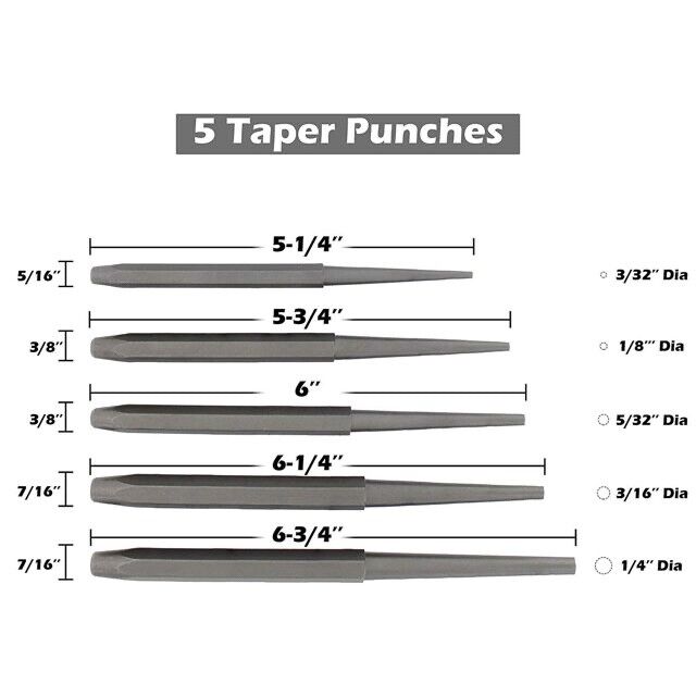 PK TOOLS 16PC Cold Chisel Set Pin Tapered Centre Punch Gauge  Metal & Wood Work