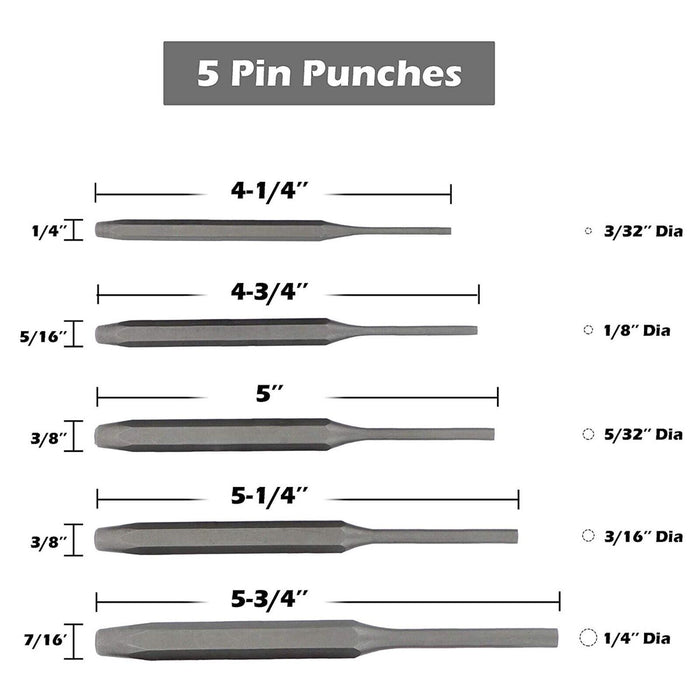 PK TOOLS 16PC Cold Chisel Set Pin Tapered Centre Punch Gauge  Metal & Wood Work