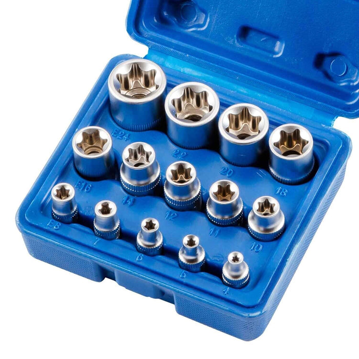 PK TOOLS 14pcs Star Socket Set Torx Torq Torque Bits External Female E4-E24