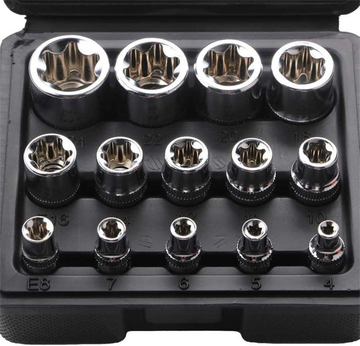 PK TOOLS 14pcs Star Socket Set Torx Torq Torque Bits External Female E4-E24