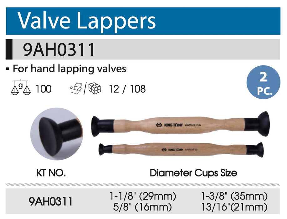 KING TONY  2PC Valve Lapper Hand Lapping/Grinding Duel 19x22 22x32mm MADE Taiwan