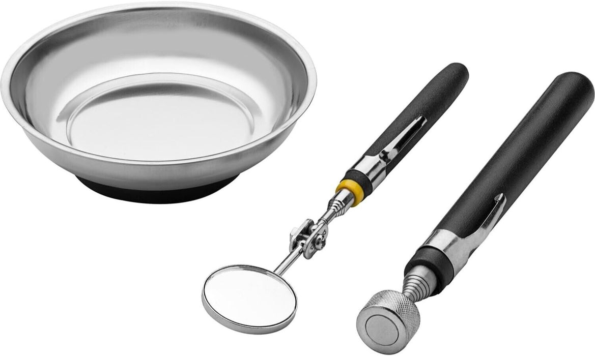 PK TOOLS 3pc Kit Magnetic Tray Telescopic Pick Up Tool Inspection Mirror Set