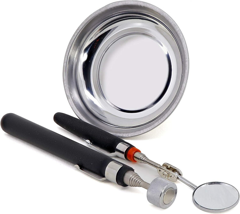PK TOOLS 3pc Kit Magnetic Tray Telescopic Pick Up Tool Inspection Mirror Set