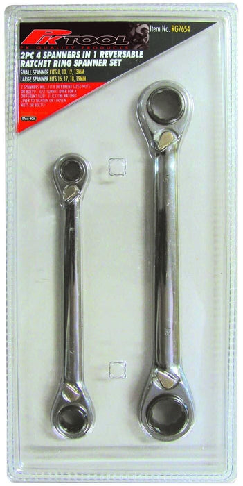 PK TOOLS Reversible Double End 12PTRatchet BOX Wrench Ring Spanner 4 Size 8-19mm