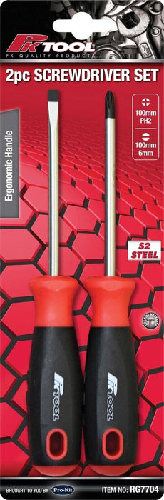 PK TOOLS 2pc Screwdriver Set, 6.5 x 100mm & PH2 x 100mm Brand New Free Postage
