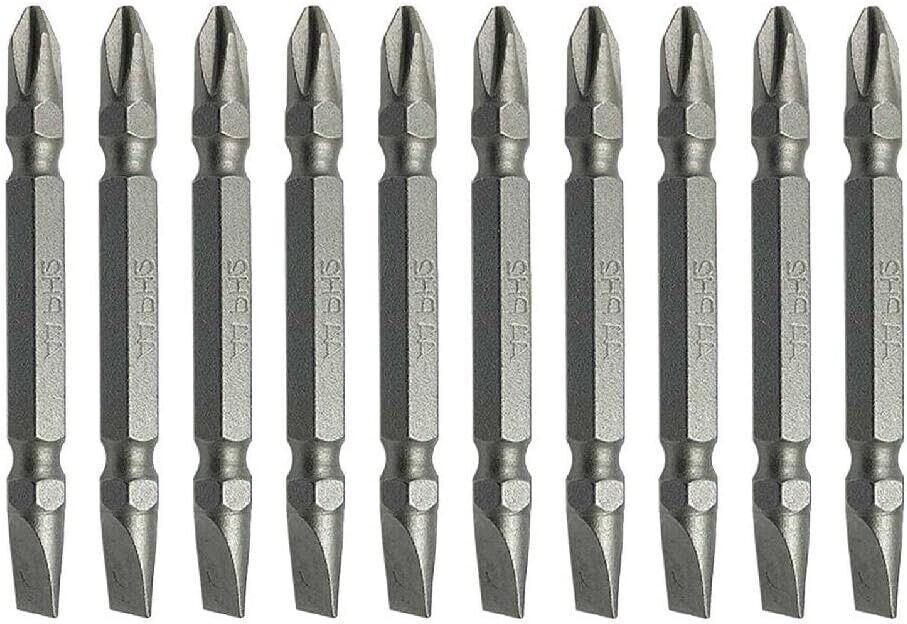 PK TOOLS 10pc 1/4” HEX 65mm DOUBLE ENDED SCREWDRIVER BITS SET PH2