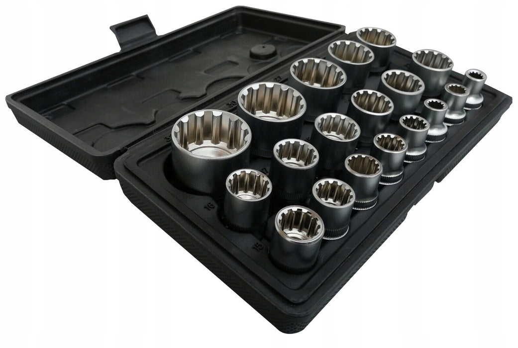 PK TOOLS 19pc 1/2" Dr Universal Spline Socket Set 12PT 8-32mm CR-V Metric Socket