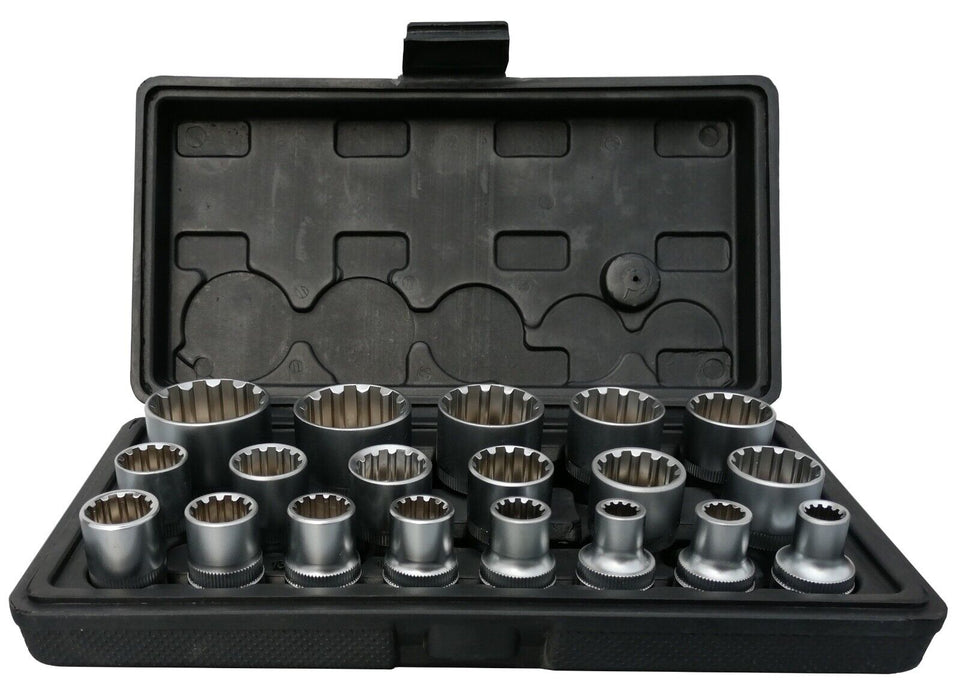 PK TOOLS 19pc 1/2" Dr Universal Spline Socket Set 12PT 8-32mm CR-V Metric Socket